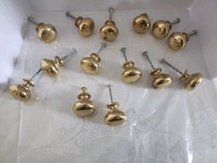 Vintage Lot of 14 Polished Brass Heavy Cabinet Drawer Knobs Pulls With Screws