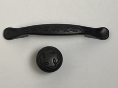 Lot of 2 Cabinet Knob Drawer Pull Black Floral Leaf Scroll Pattern