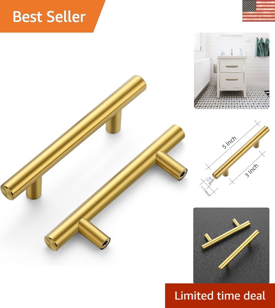 Elegant Brushed Brass Cabinet Handles – 5″ Length, 3 Pack for Modern Homes