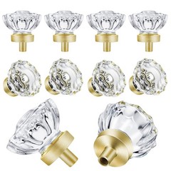 8 Pack Satin Brass Knobs and Pulls for Cabinet Crystal Gold Cabinet Knobs