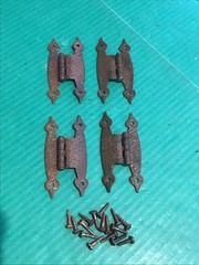 Lot of 4 Vintage Copper Hammered Cabinet Spade H hinges 3/8″ Off-Set W/ Screws