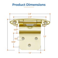 20 Pack Gold Cabinet Hinges, 3/8 Inch Overlay, Semi-Concealed, Self-Closing