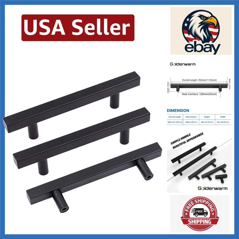 Set of 10 Modern T-Bar Drawer Pulls – 5” Black Stainless Steel Cabinet Hardware