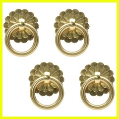 Gold Brass Cabinet Handles, Vintage Flower Design Pulls – 4 Pack Drawer Knobs