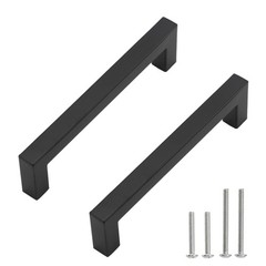 10 PCS Matte Black Cabinet Handles Square Pulls 61/4 Inch 160mm Hole Center