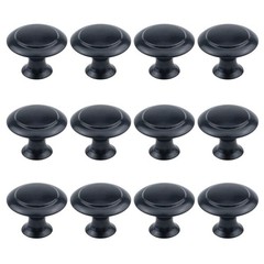 Antrader 12Pcs 1-Inch Flat Black Cabinet Hardware Round Knobs with Screws | Soli
