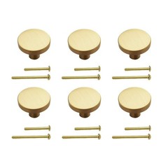 6 Pack Brushed Brass Cabinet Knobs Solid Gold Round Dia.30MM Golden Cabinet D…