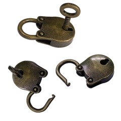 3 Pcs Antique Padlock Lock and Key Old Vintage Style Metal With Bronze Finish