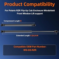 Qty (2) WS-GS-RZR 2878717 10in UTV Tip-Out Front Windshield Gas Shock Strut