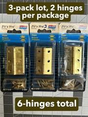 NOS 3-pack 2/PC (6 hinges) National Hardware GOLD Bright Brass Miniature 2-1/2″
