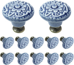 12 Pcs Light Blue Vintage Round Ceramic Cabinet Knobs and Pulls for Drawer, Cupb