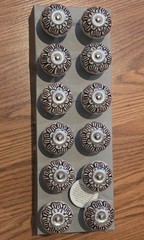 12-Pack Round Ceramic Cabinet Knobs White Black Red Floral, Polished Silver draw
