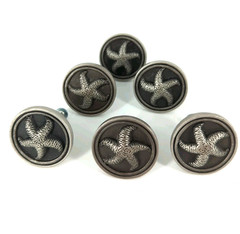 Betsy Fields 6 Silver Starfish Drawer Pulls Knobs 1 3/8″ wide New Set Of 6