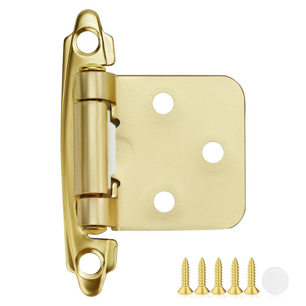 8 Pack Gold Cabinet Hinges 1/2in Overlay Semi Concealed Self Closing Face Mount
