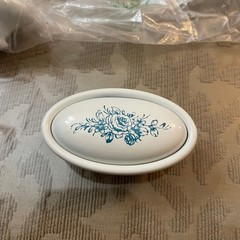 Set 6 Vintage White metal Oval Drawer Pulls Blue Floral Rose Knobs Cabinet screw