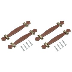 4 Pcs 8 Inch Leather Drawer Pulls with Iron Sheet with 22mm Screws Light Brown