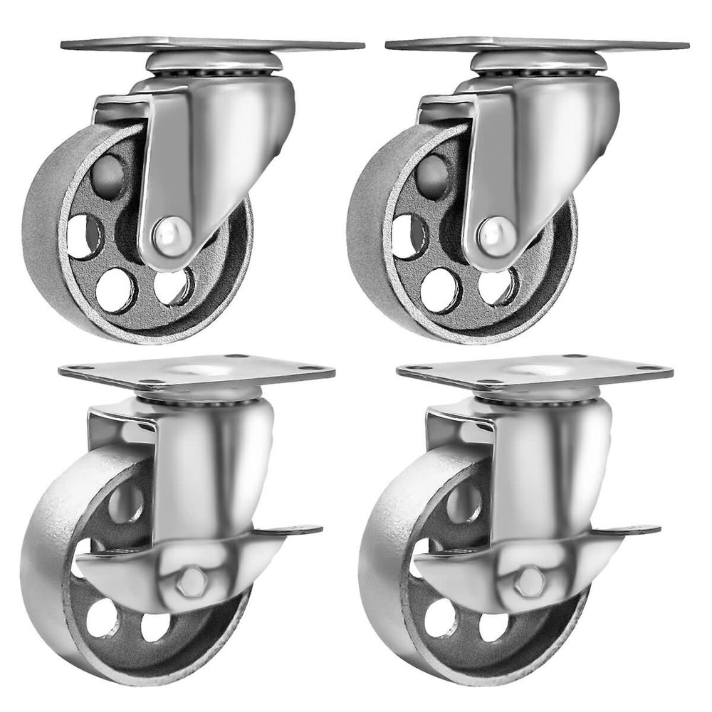 4 Pack Heavy Duty Steel Gray Swivel Plate Caster Wheels (3.5″ Combo)