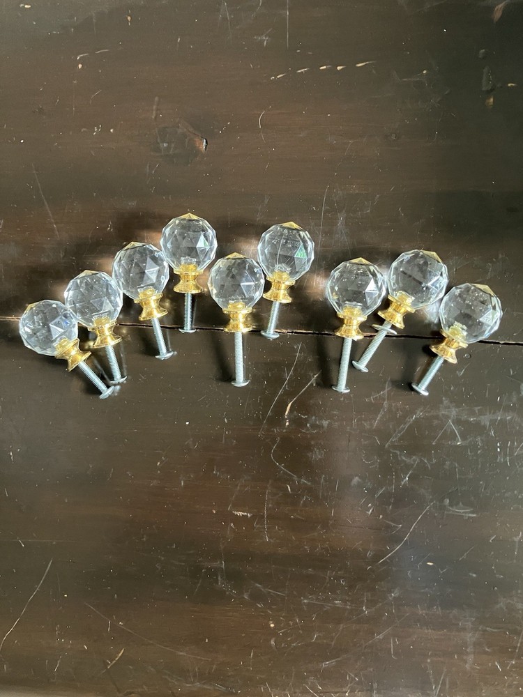 Set of 9 Acrylic Knobs Gold Accent Metal Screws Included