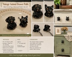 Vintage Cat and Dog Pug Drawer Pulls Set of 2