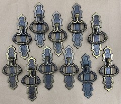 Lot Of 11 VTG Drop Style Drawer Pull & Backplates Ornate Aged Brass Style *Flaws