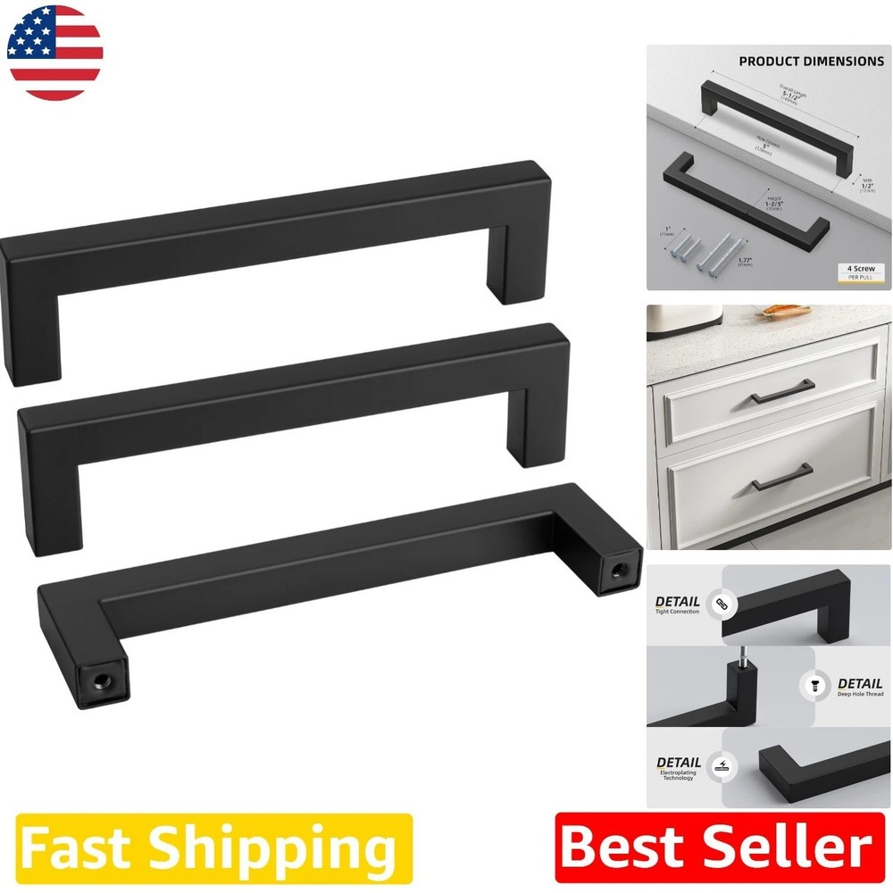 Elegant 35pc 5 Inch Black Drawer Pulls Stainless Steel Modern Cabinet Handles