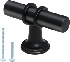 2 Pack Black Pulls, Single Hole Knobs for Cabinet Doors | T-Shape, Easy Installi