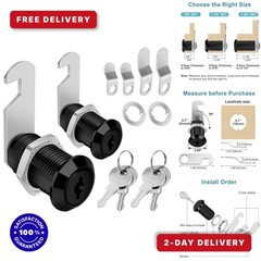 Pertinel Cabinet Cam Lock Keyed Alike Black Finish 1-1/8 Inch 2Pcs