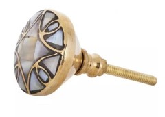 Mother of Pearl Oyster Shell w/Gold Pull Knob Door Drawer Cabinet Hardware 1.5″d