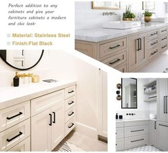 1-100Pack Black Kitchen Square Cabinet Handles Drawer Pull Knobs Stainless Steel