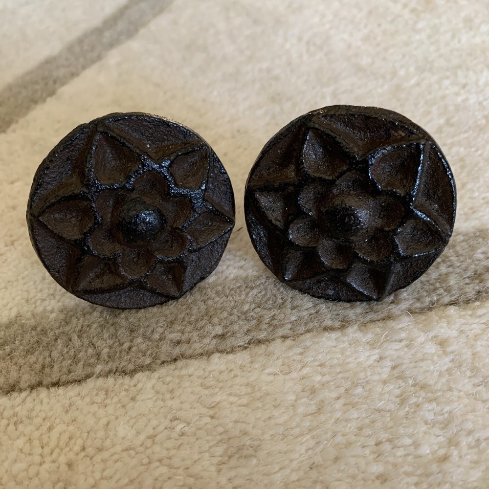 Vintage Artisan Wrought Iron Bronze Flower Cabinet/Drawer Knob Set of 2