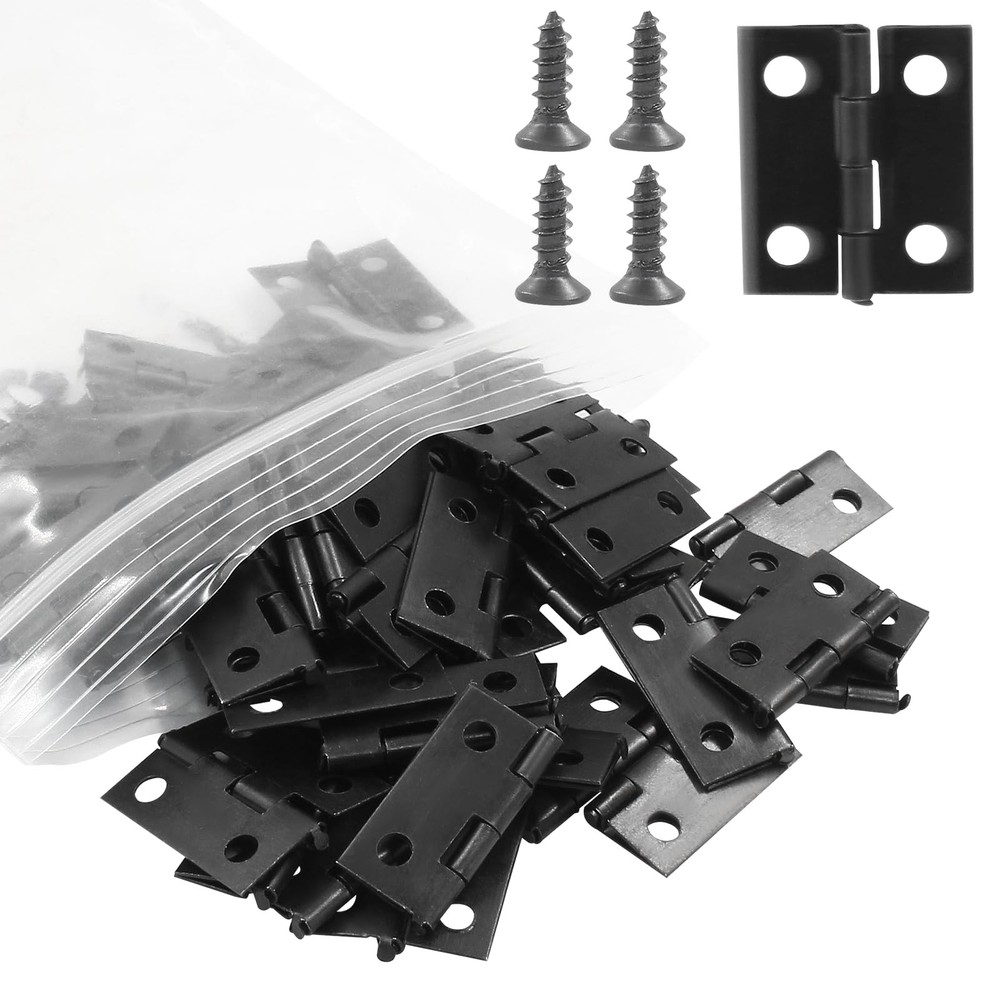 Murtenze 50Pcs Black Mini Hinges for Box Decoration, 18 x 18 x 15mm,