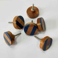 Handmade Round Resin and Wood Door Knobs (Set of 6)