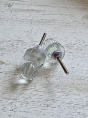 2 Round Glass Ribbed Knob Backplate Vintage Style Glass Drawer Cabinet Knobs