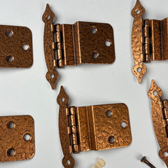 Vintage Ajax Cabinet Door Hinges with Screws Hammered Copper Finish Lot of 6