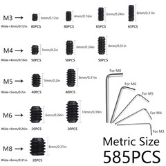 1000Pcs Metric + SAE Set Screw Assortment Kit, Internal Hex Drive Cup-Point Alle
