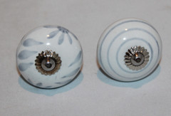 16 white & blue/gray 1.5″ ceramic drawer cabinet knobs pulls various designs lot