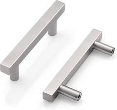Cabinet Handles-Pack of 5 Satin Nickel 3Inch (76Mm) Hole Centers Square T Bar Ki