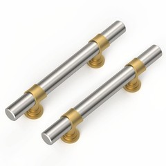 10 Pack Brushed Nickel and Brass Cabinet Handles 3 Inch Hole Centers Silver a…