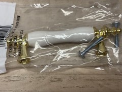 Amerock Brass And White Porcelain Kitchen Cabinet Pulls Handles Set Of 6