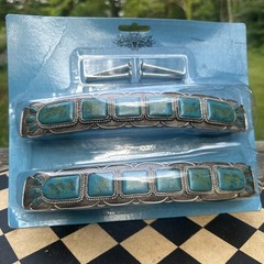Set Of 2 Rustic Western Silver Turquoise Boho Drawer Cabinet Door Bar Pulls