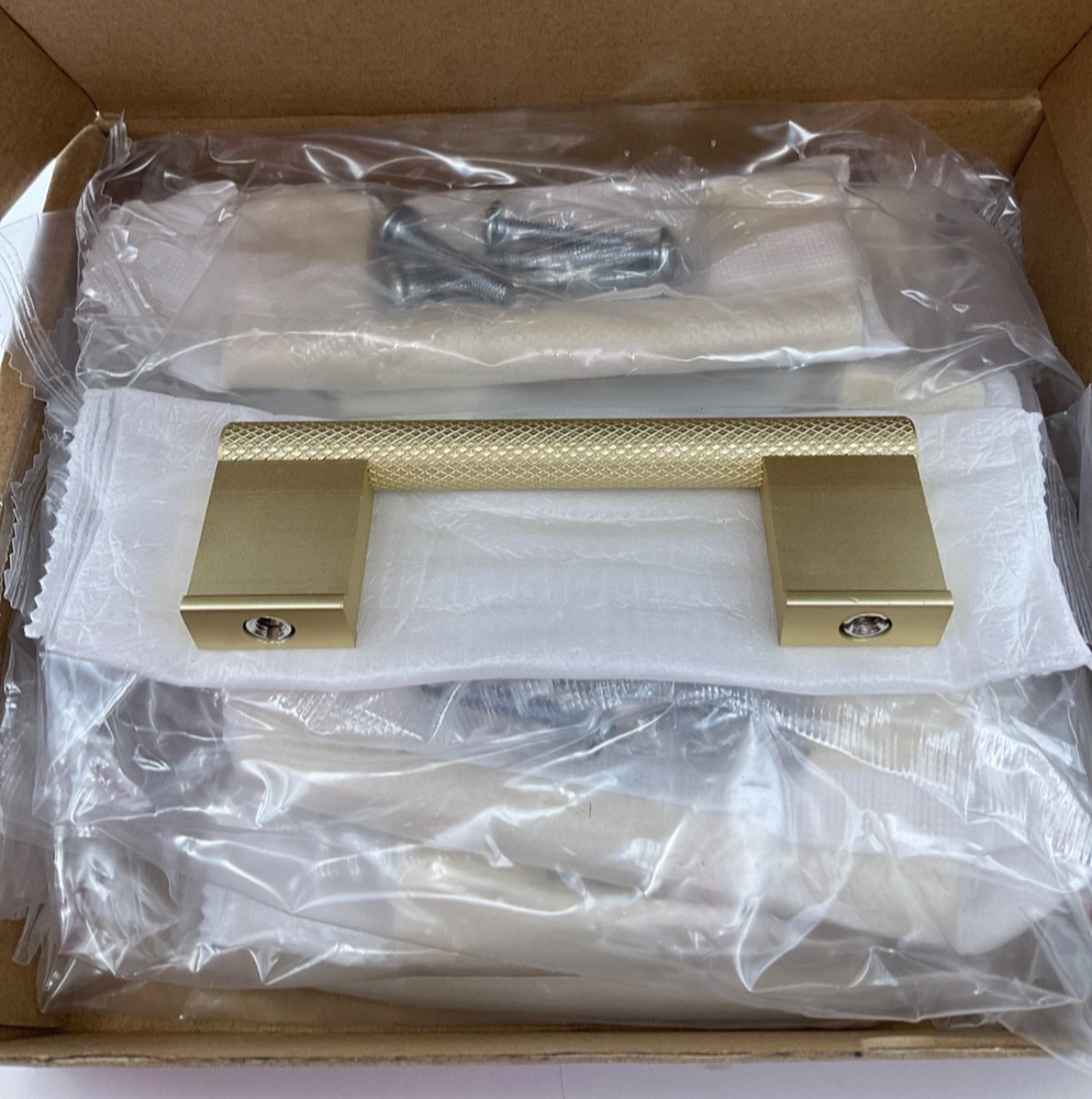 10 Pack 3 Inch Hole Center Gold Cabinet Handles Brass Drawer Pulls Knurled Kitch