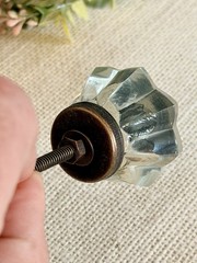4 Vintage Glass Cabinet Knobs Depression Era Style Octagon Glass Pulls