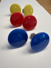 6 Vintage Red Yellow Blue Primary Ceramic Round Drawer Knobs Handles with Screws