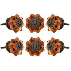 Set of 6 Crystal Knobs for Cabinet & Drawers Decorative Vintage Big Dark Amber