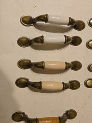 Vintage Porcelain Wood Brass Drawer Pull Assorted 5″ Handles Knobs Lot Of 24