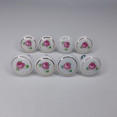 Ceramic Cabinet Knobs Drawer Pulls Rose Pattern With Gold Trim Set Of 8