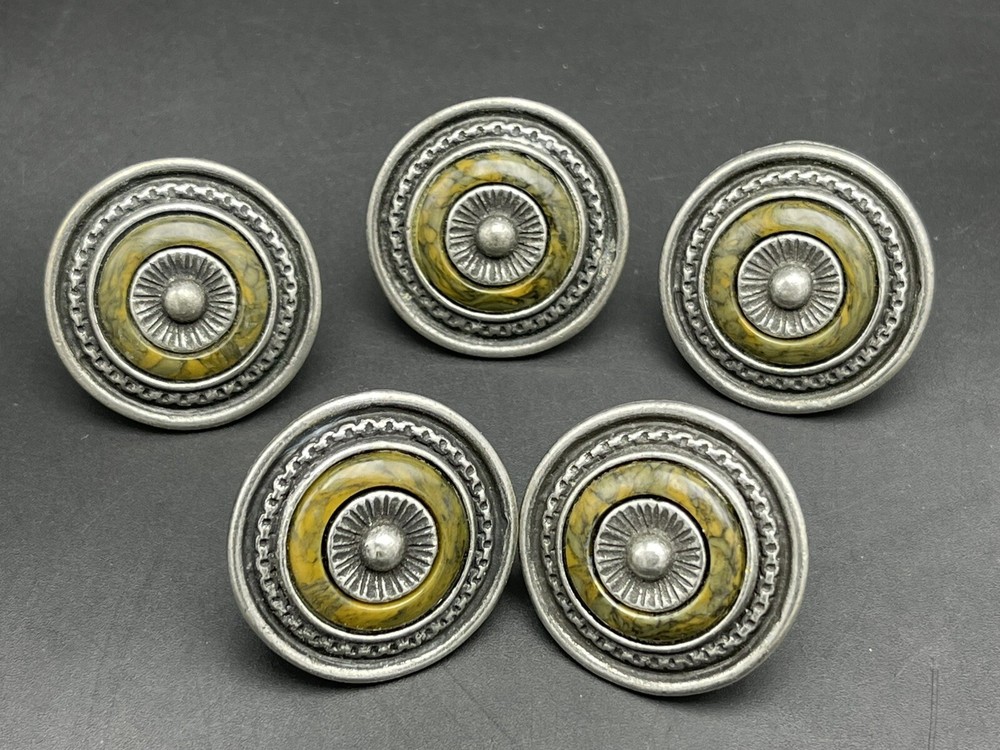 AXCO Vintage Metal Brass Round Stone Center Knobs Drawers Cabinets 1.50”W