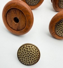Wood & Hammered Brass Metal Drawer Furniture Pulls Knobs Handles 1.5″ Set of 6