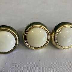 Set Of 3 Polished Brass And White Porcelain Knobs 1.1” Vintage