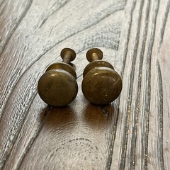 2 Vtg Solid Metal Ball Cabinet Knob Aged Copper Brass Round Drawer Pull 1″ Set